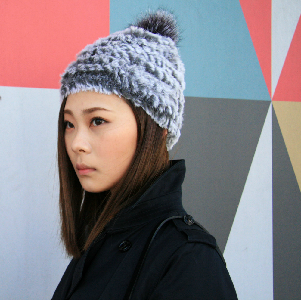 Rabbit Fur Pom Pom Toque