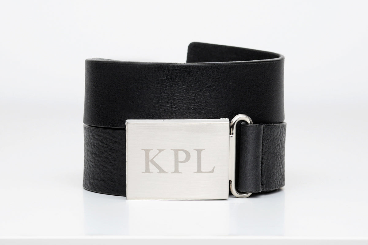Mens Leather Belt with Custom Monogram buckle