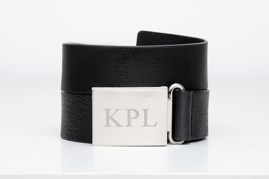 Womens Leather Belt with Custom Monogram buckle