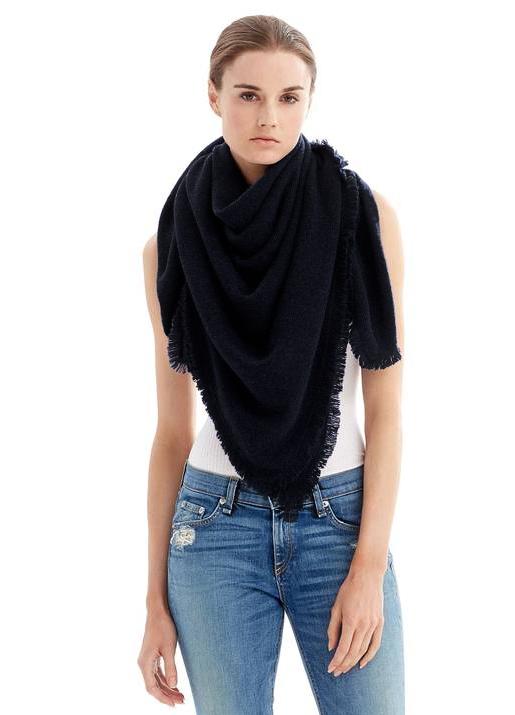 The Code Accessories  Fringe Cashmere Shawl Scarf Black