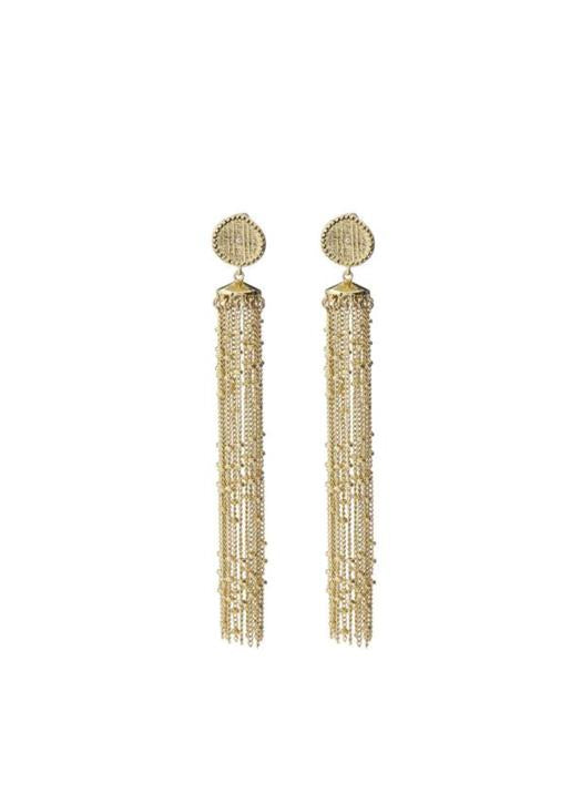 Luv AJ  Pave Coin Fringe Earrings