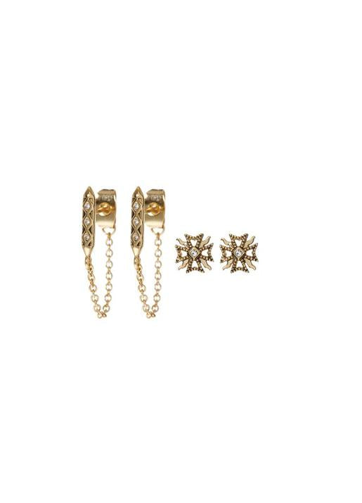 Luv Aj  The Fleur & Spike Stud Set - Gold