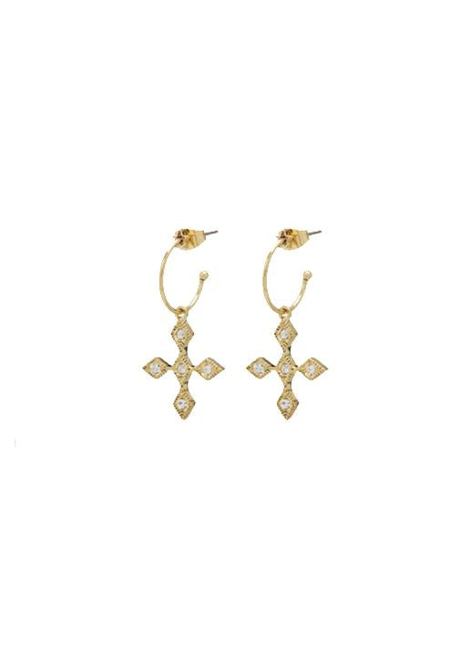 Luv Aj  Diamond Kite Cross Hoops - Gold