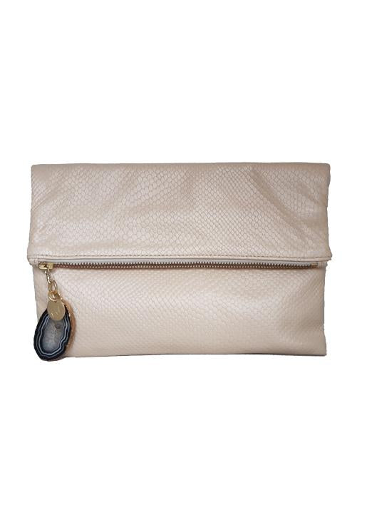 The Code Accessories  Opal snake skin foldover clutcnh