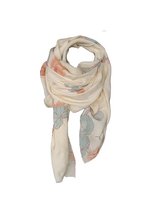 Rabens Saloner  Lotus Print Scarf - Cream