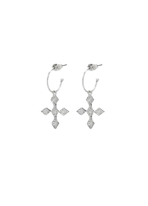 Luv Aj  Diamond Kite Cross Hoops - Silver