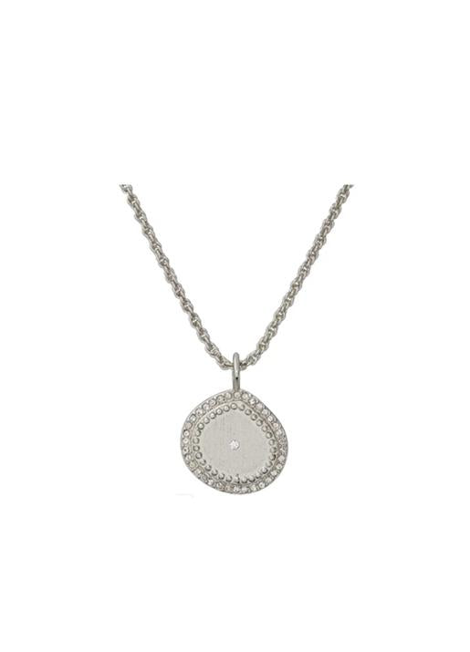luv aj  Pave Coin Charm Necklace Silver