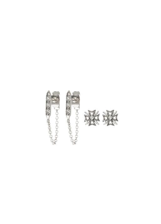 Luv Aj  The Fleur & Spike Stud Set - Silver